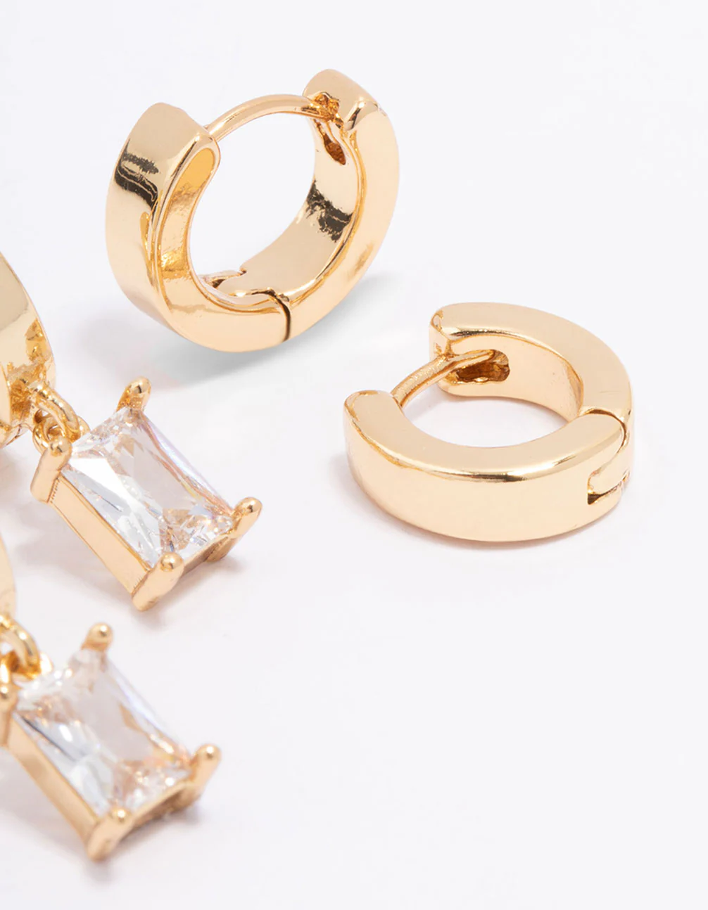 Gold Plated Cubic Zirconia Baguette Hoop Earring Pack - Image 3