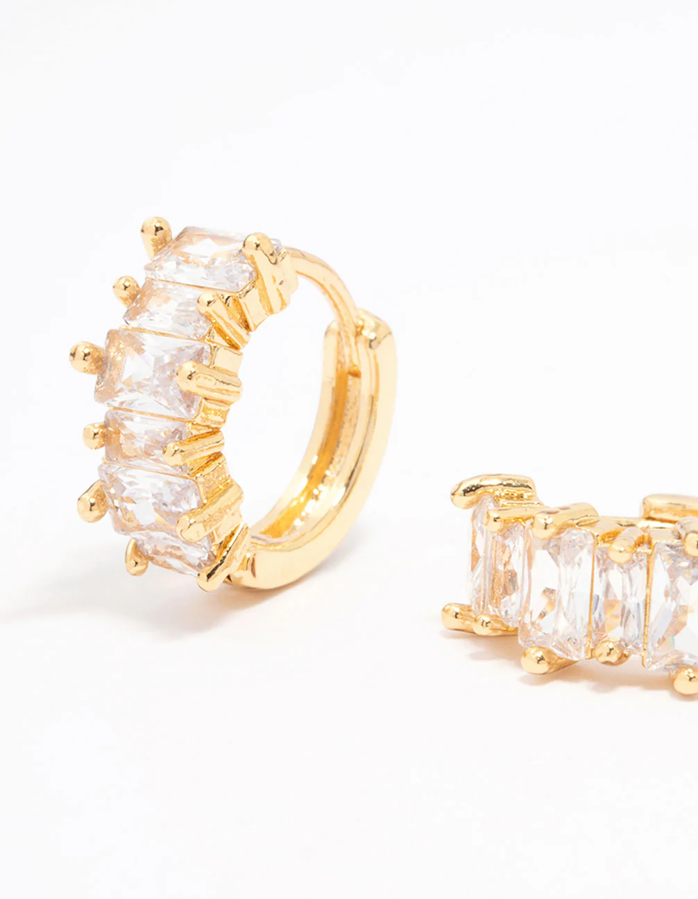 Gold Plated Cubic Zirconia Baguette Hoop Earrings - Image 2