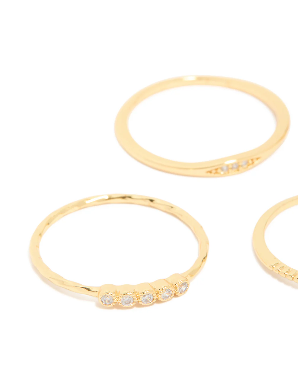 Gold Plated Cubic Zirconia Bezel Set Flower & Molten Rings 5-Pack - Image 2