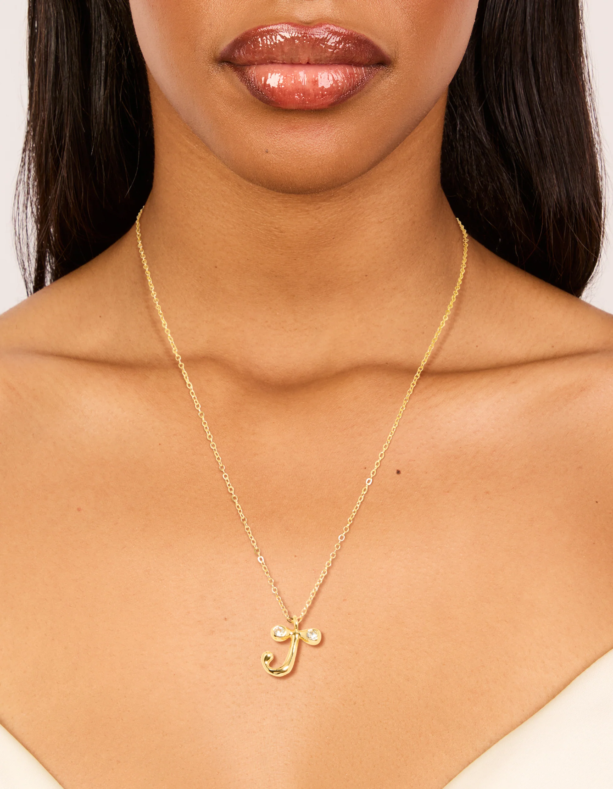 Gold Plated Cubic Zirconia Bubble Letter J Necklace