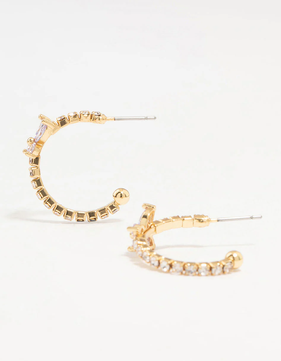 Gold Plated Cubic Zirconia Butterfly Hoop Earrings