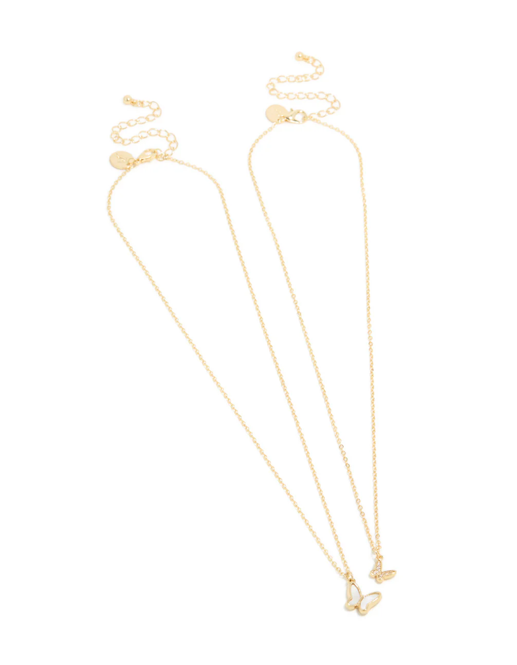 Gold Plated Cubic Zirconia Butterfly & Pearlised Butterfly Necklaces 2 Pack - Image 2