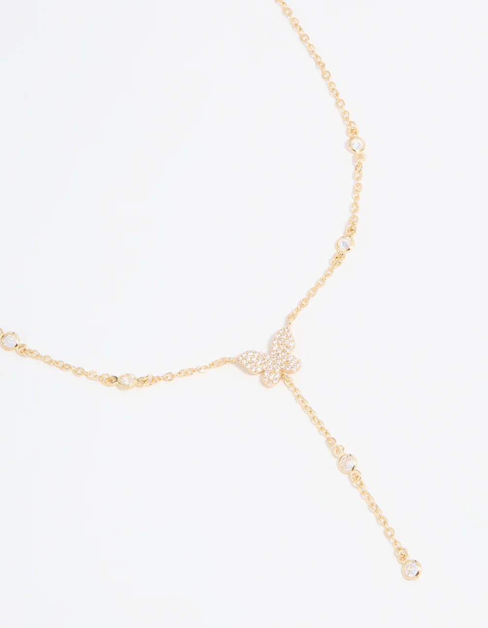 Gold Plated Cubic Zirconia Butterfly Y-Necklace