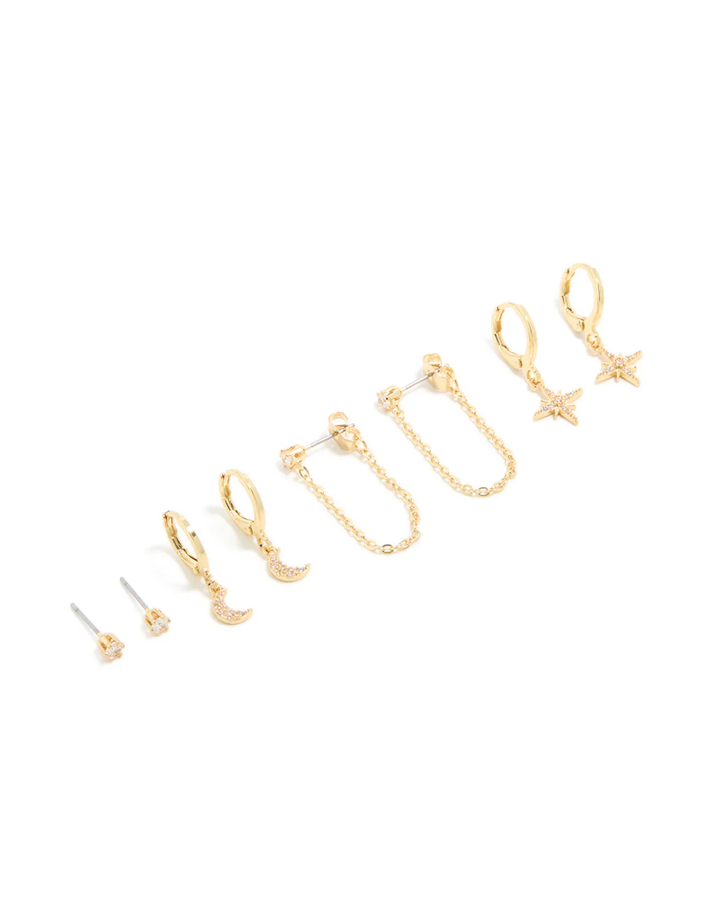 Gold Plated Cubic Zirconia Celestial Earrings 4-Pack