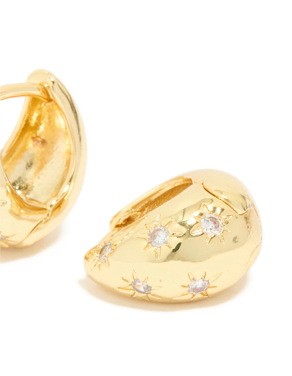 Gold Plated Cubic Zirconia Celestial Huggie Earrings - Image 5