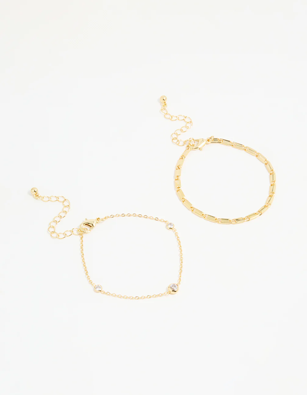Gold Plated Cubic Zirconia & Chain Bracelets 2-Pack