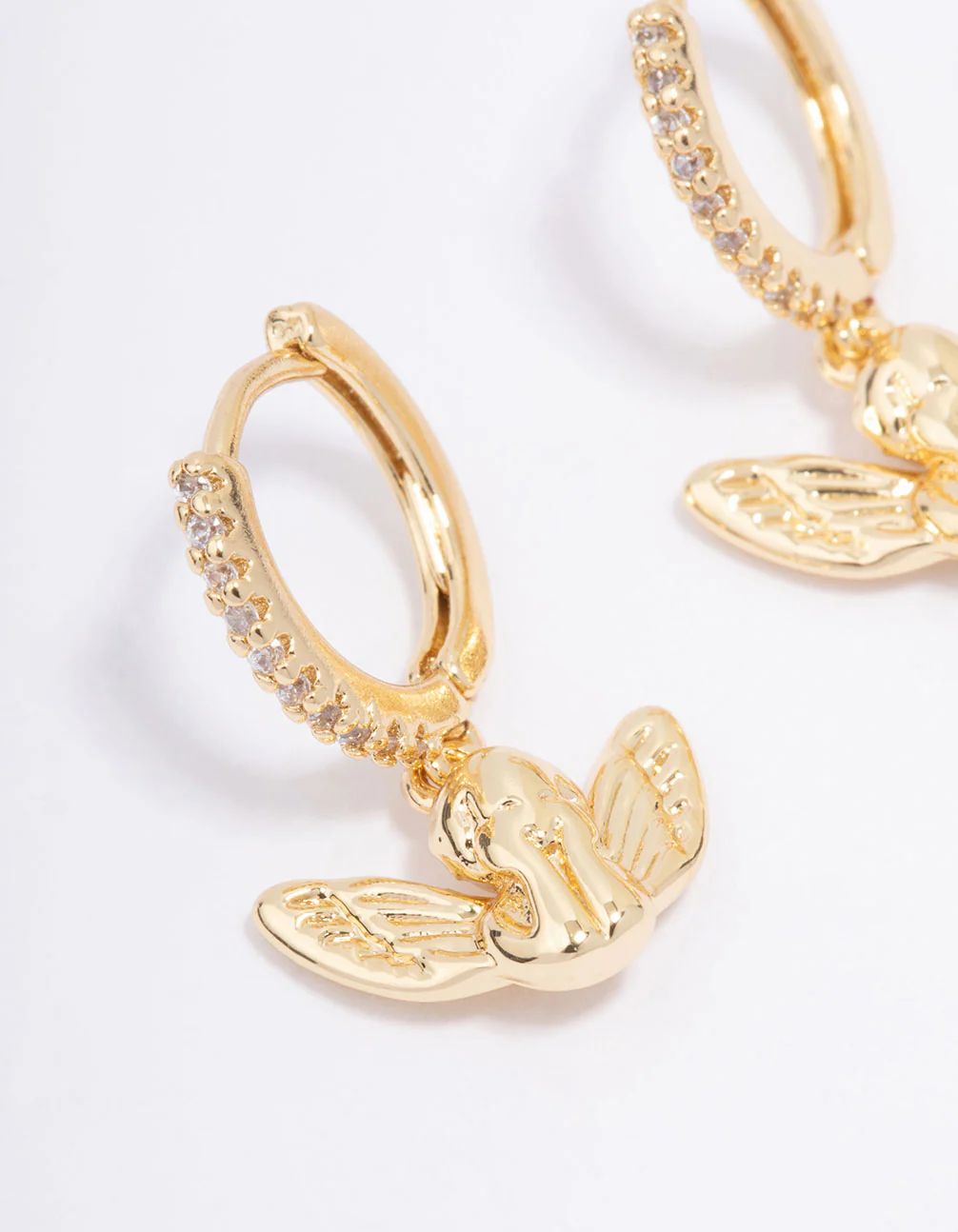 Gold Plated Cubic Zirconia Cherub Huggie Hoop Earrings - Image 2
