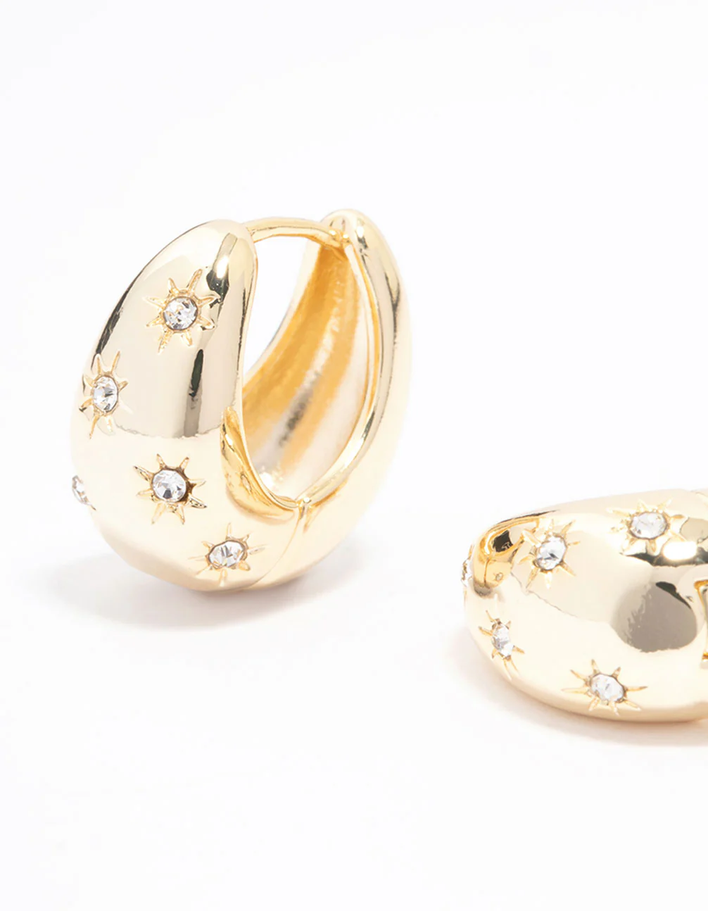 Gold Plated Cubic Zirconia Chunky Hoop Earrings - Image 2