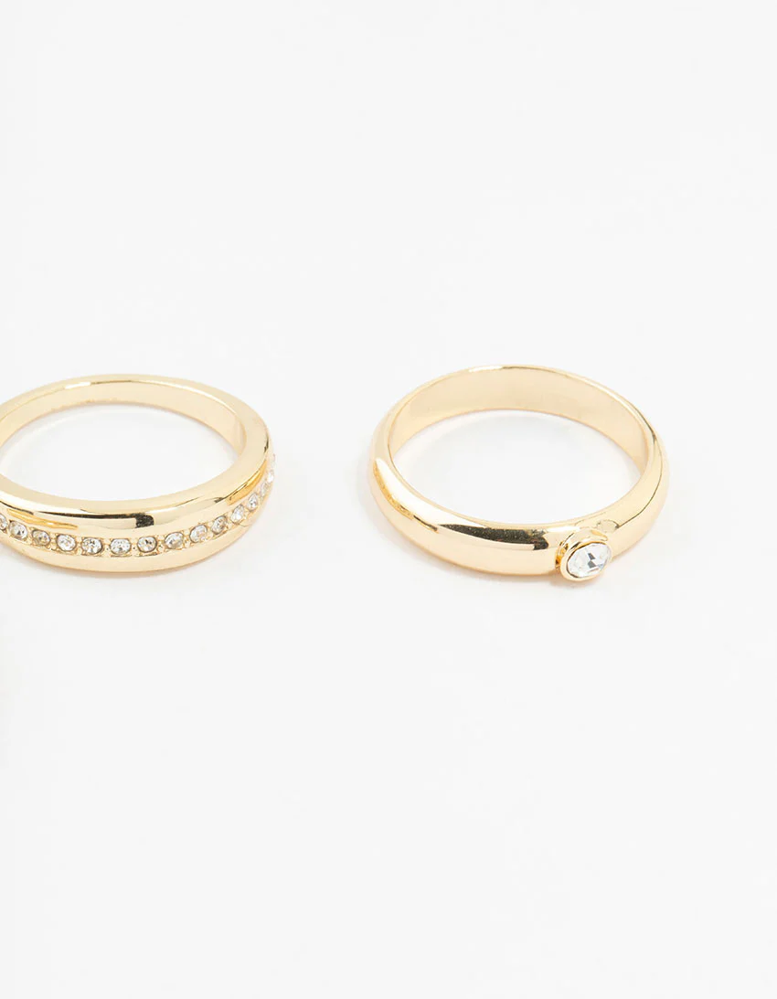 Gold Plated Cubic Zirconia Chunky Rings 3-Pack - Image 3