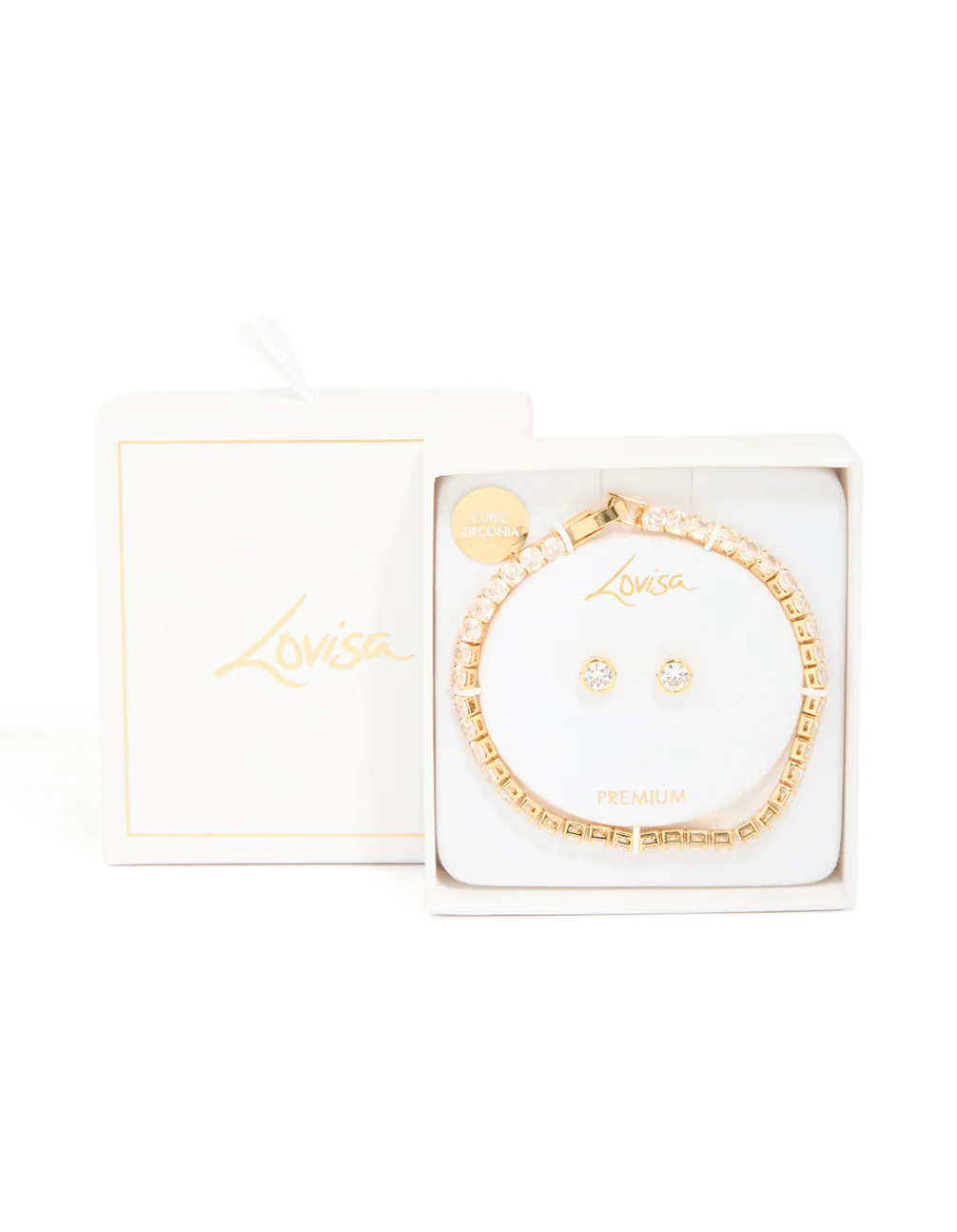 Gold Plated Cubic Zirconia Circle Tennis Bracelet & Earrings Set - Image 3