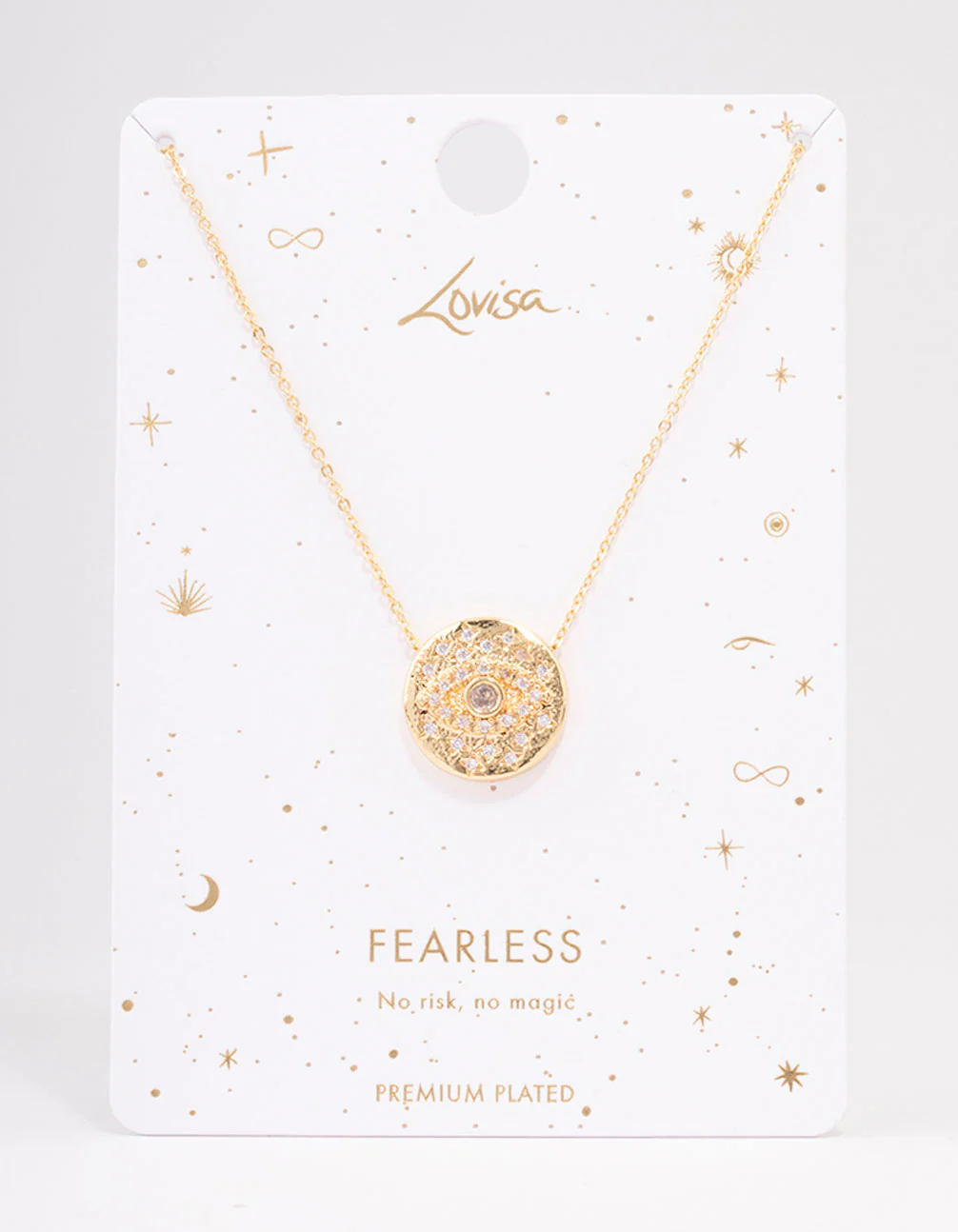 Gold Plated Cubic Zirconia Coin Evil Eye Pendant Necklace - Image 2