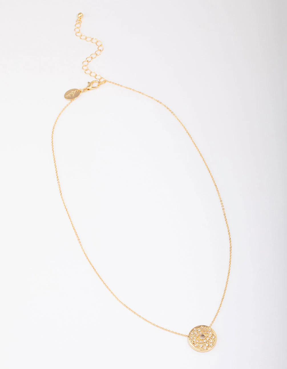 Gold Plated Cubic Zirconia Coin Evil Eye Pendant Necklace - Image 3