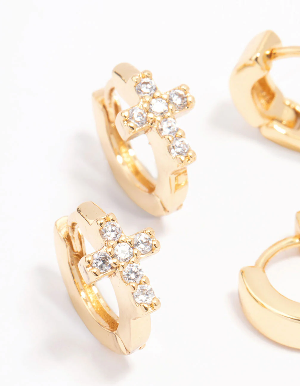 Gold Plated Cubic Zirconia Cross Mini Huggie Earring Pack - Image 2