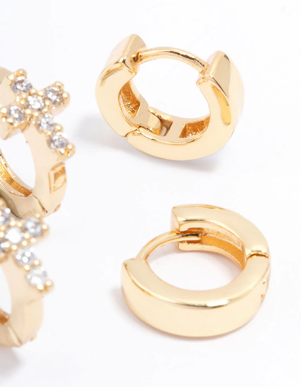 Gold Plated Cubic Zirconia Cross Mini Huggie Earring Pack - Image 3