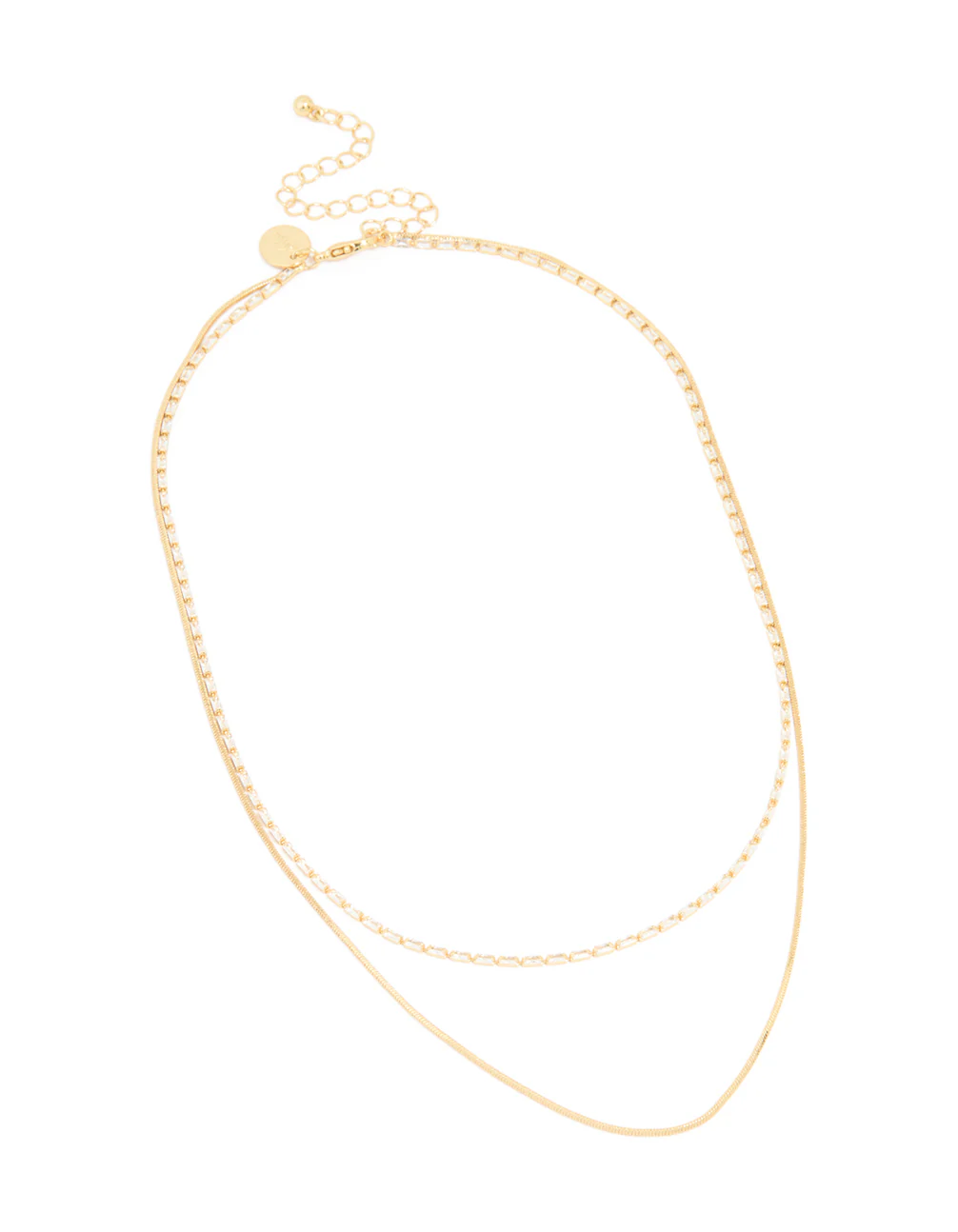 Gold Plated Cubic Zirconia Dainty Baguette Layered Necklace - Image 2