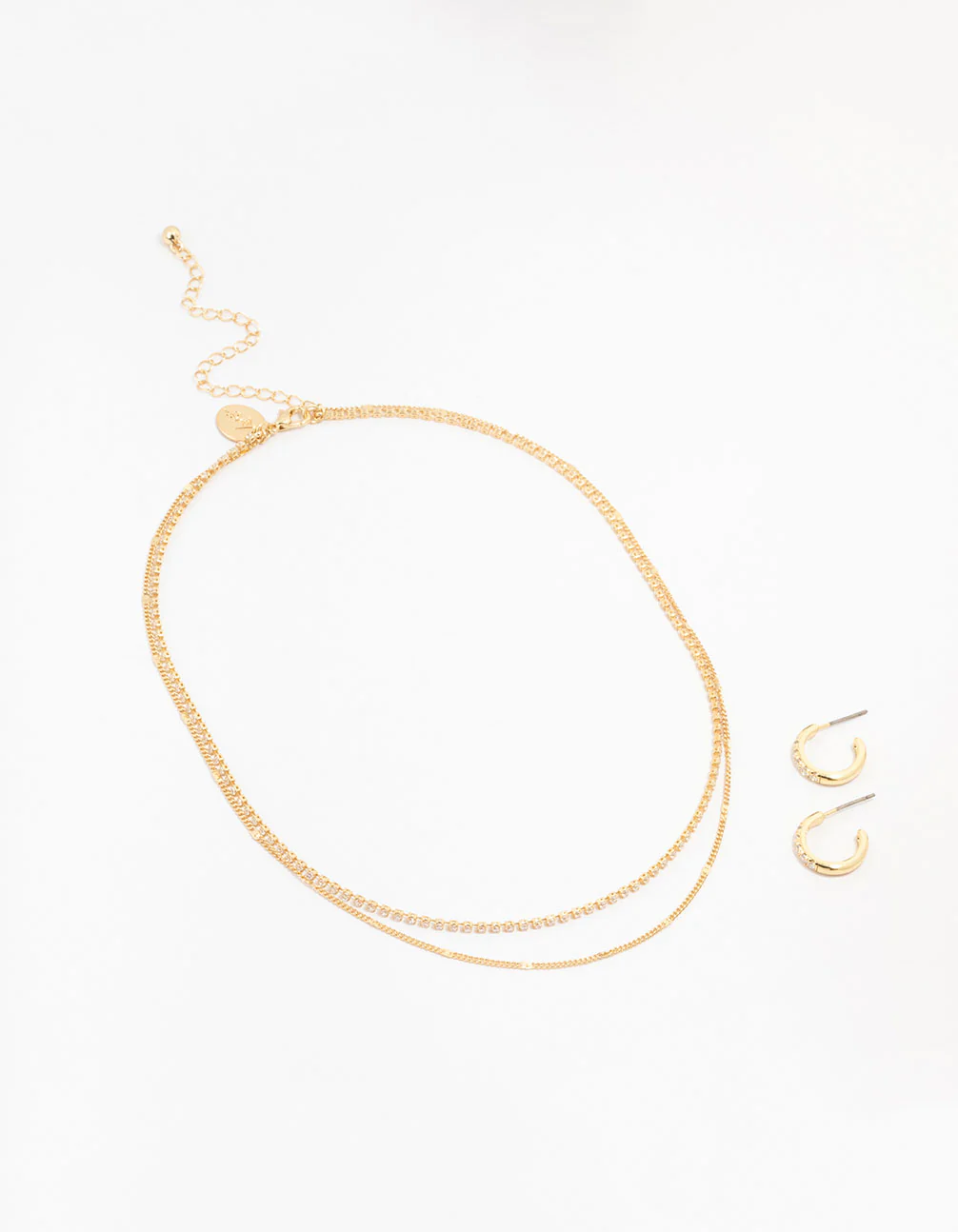 Gold Plated Cubic Zirconia Dainty Hoop & Necklace Set - Image 2