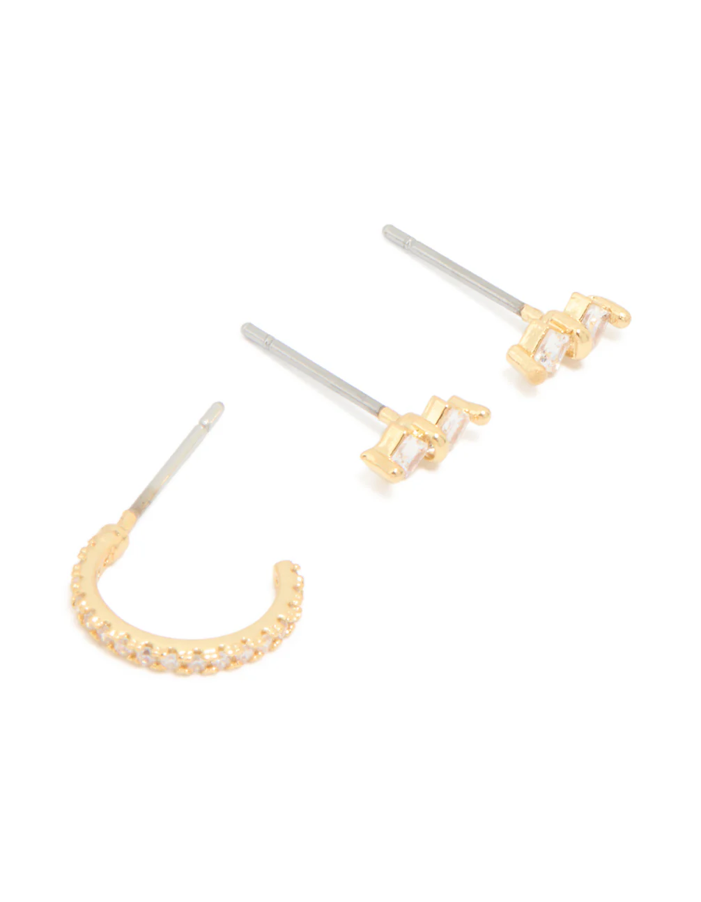 Gold Plated Cubic Zirconia Dainty Stud & Huggie Earrings 4-Pack - Image 3