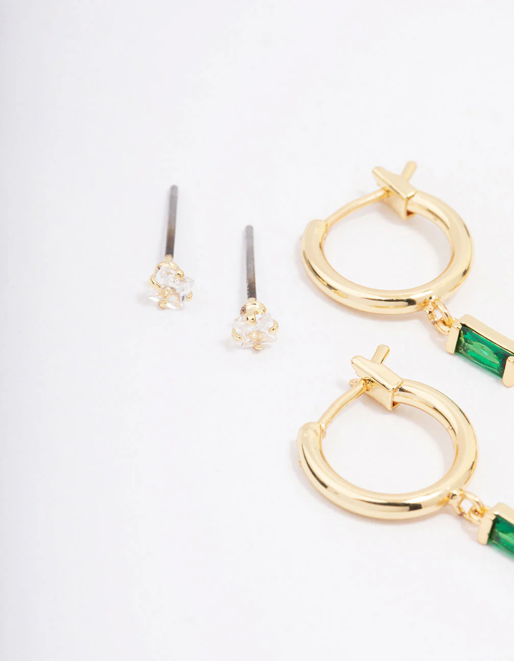 Gold Plated Emerald Cubic Zirconia Earring 3-Pack - Image 3