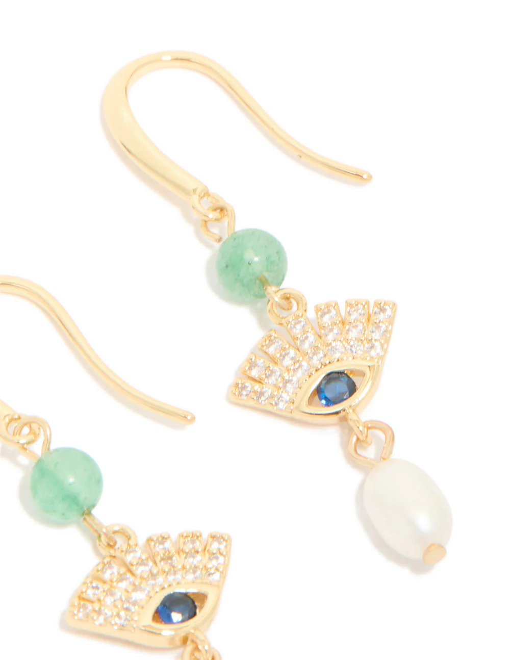 Gold Plated Cubic Zirconia Evil Eye Freshwater Pearl Drop Earrings - Image 5