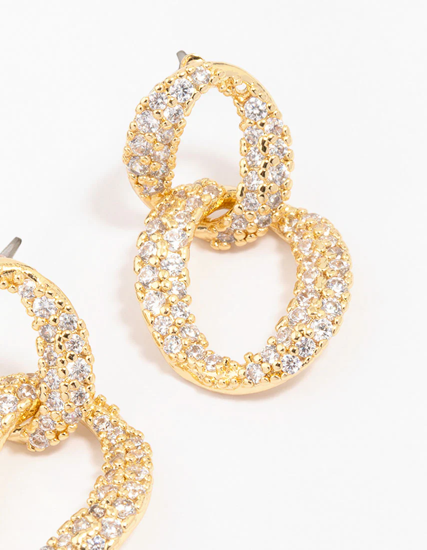 Gold Plated Cubic Zirconia Figure Eight Hoop Earrings - Image 3