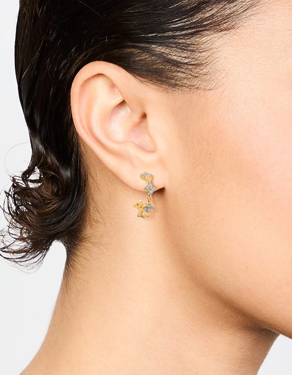 Gold Plated Cubic Zirconia Floral Hoop Earrings - Image 2