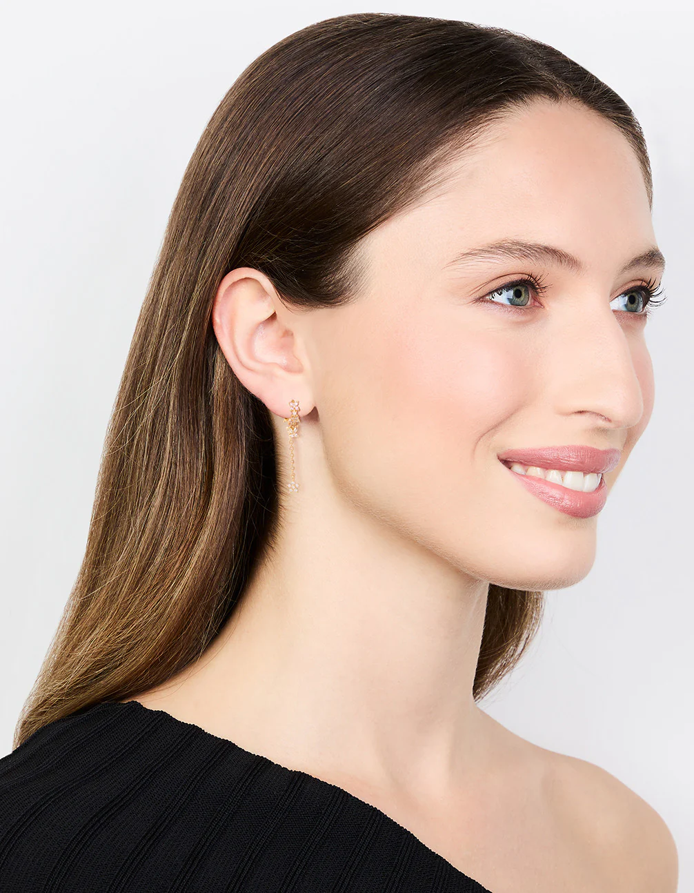 Gold Plated Cubic Zirconia Flower Drop Earrings - Image 3