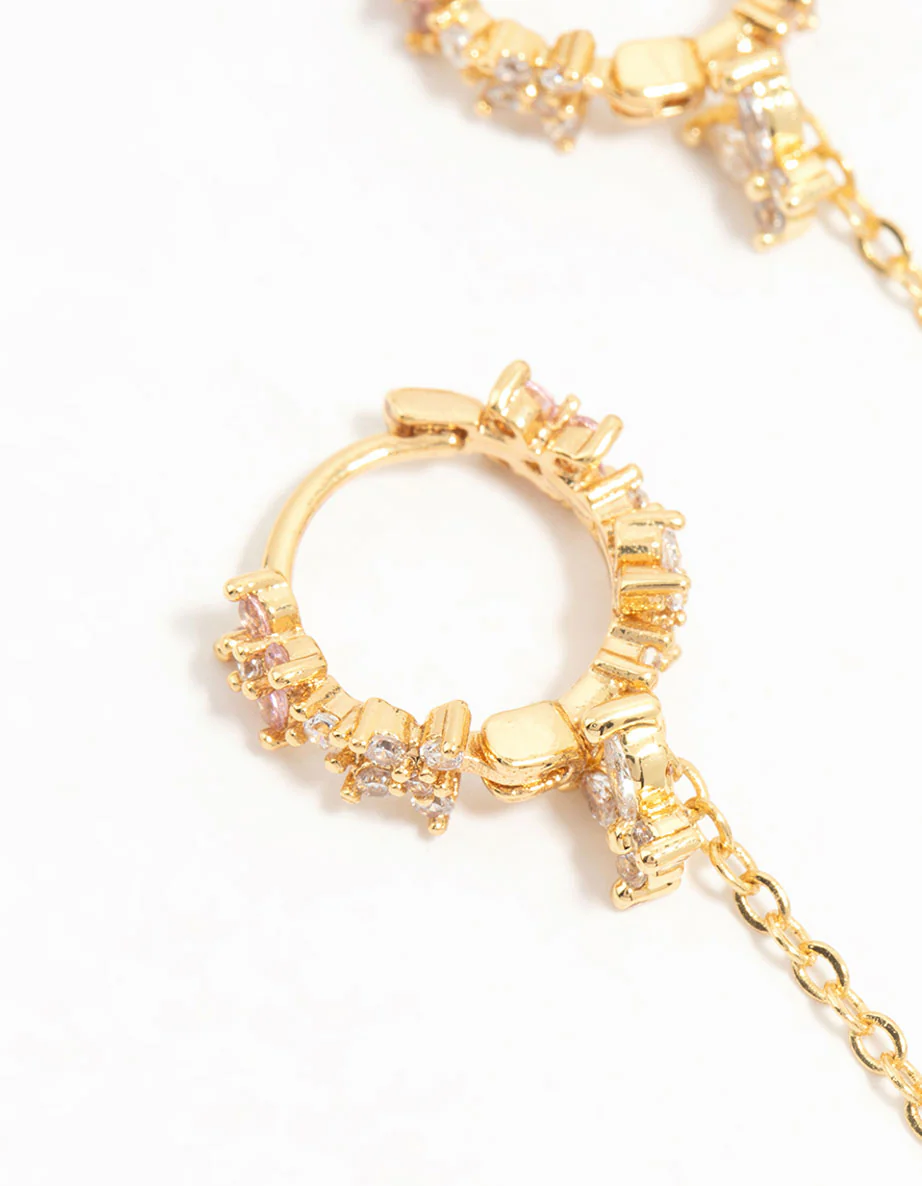 Gold Plated Cubic Zirconia Flower Drop Earrings - Image 4