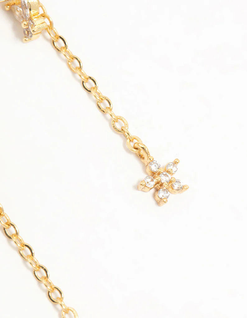 Gold Plated Cubic Zirconia Flower Drop Earrings - Image 5
