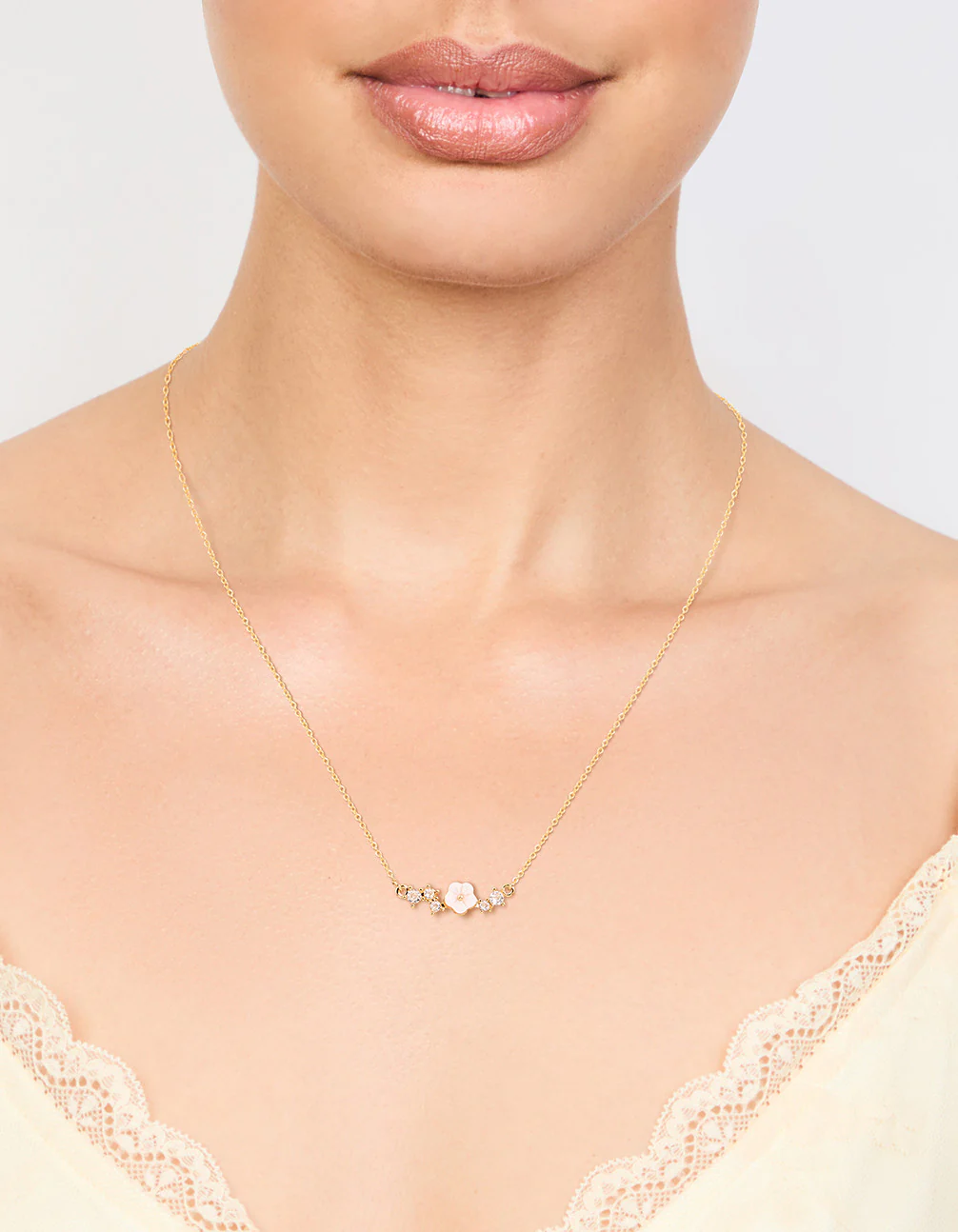 Gold Plated Cubic Zirconia Flower Necklace - Image 2