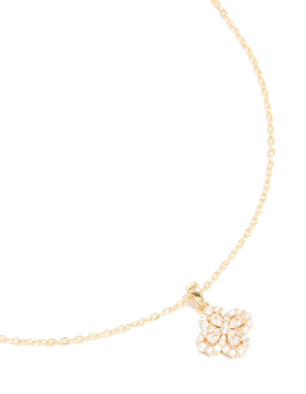 Gold Plated Cubic Zirconia Flower Pendant Necklace - Image 2