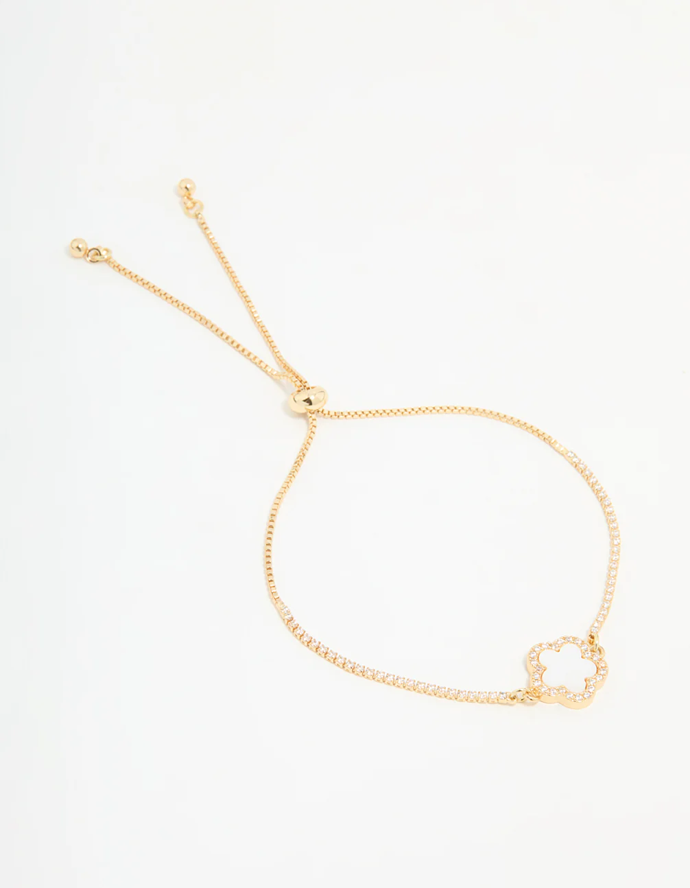 Gold Plated Cubic Zirconia Flower Toggle Bracelet