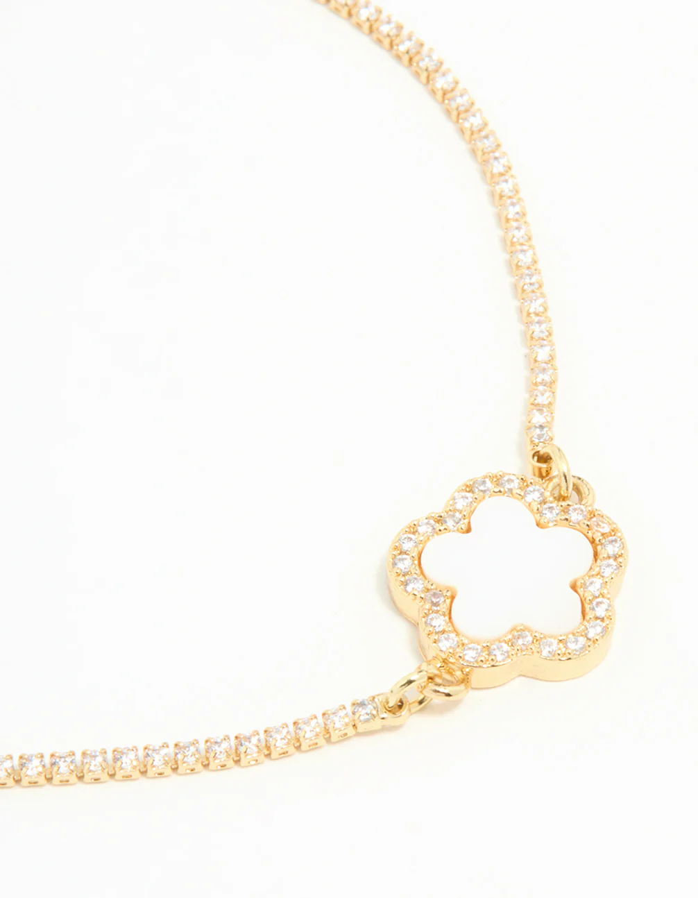 Gold Plated Cubic Zirconia Flower Toggle Bracelet - Image 2