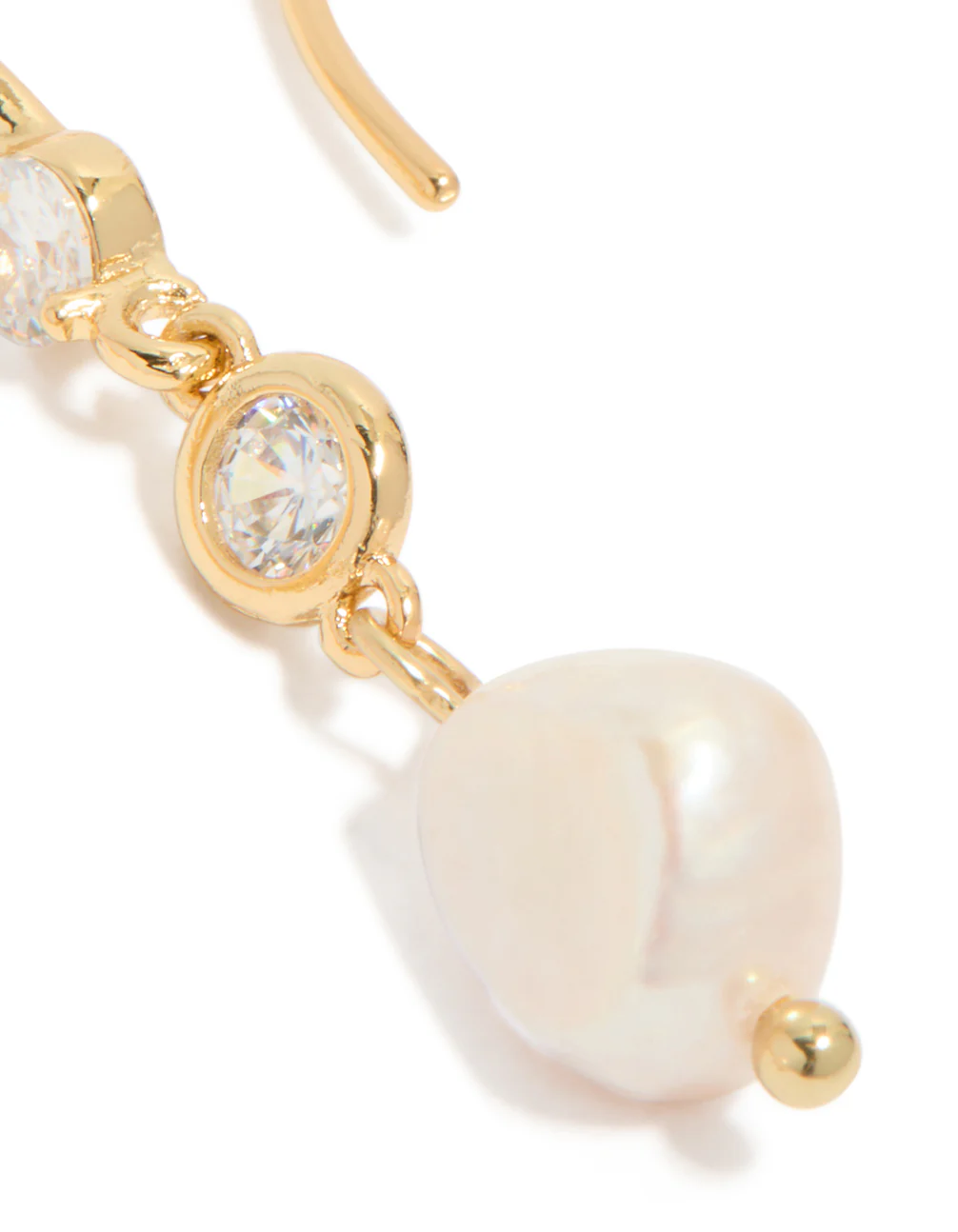 Gold Plated Cubic Zirconia & Freshwater Pearl Hook Earrings - Image 5