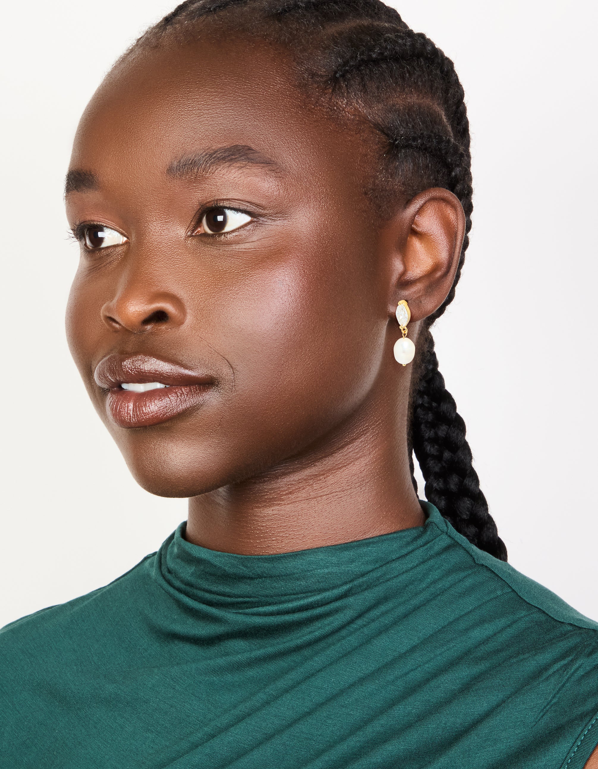 Gold Plated Cubic Zirconia & Freshwater Pearl Oval Drop Earrings - Image 3