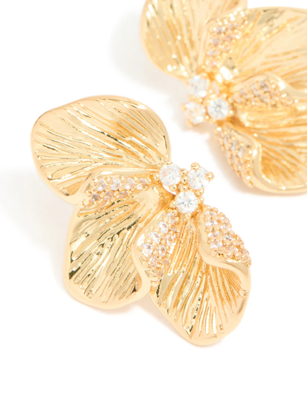Gold Plated Cubic Zirconia Half Flower Stud Earrings - Image 4