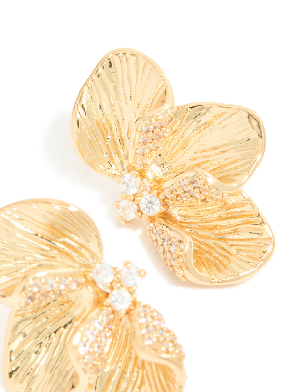 Gold Plated Cubic Zirconia Half Flower Stud Earrings - Image 5