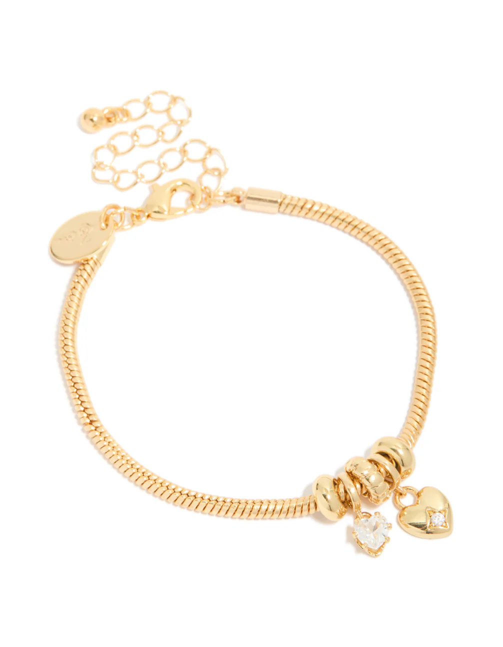 Gold Plated Cubic Zirconia & Heart Charm Bracelet - Image 2