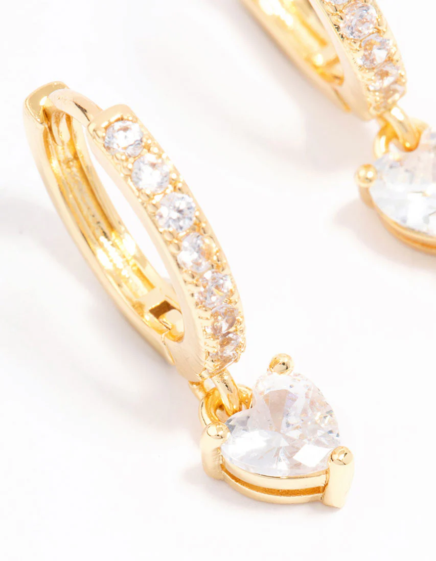 Gold Plated Cubic Zirconia Heart Huggie Earrings - Image 2