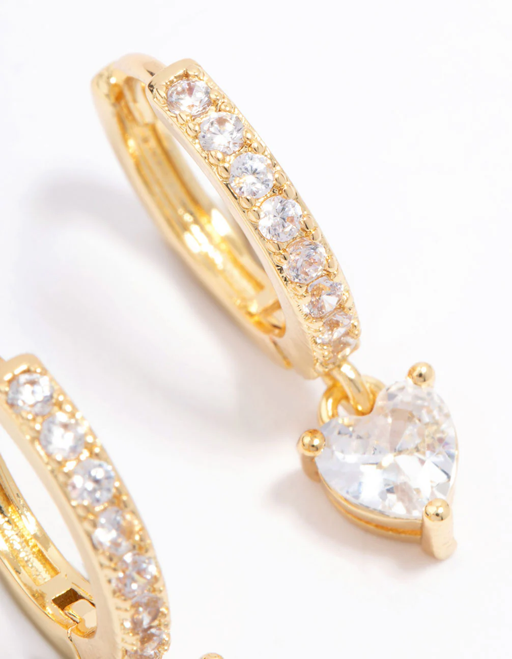 Gold Plated Cubic Zirconia Heart Huggie Earrings - Image 3