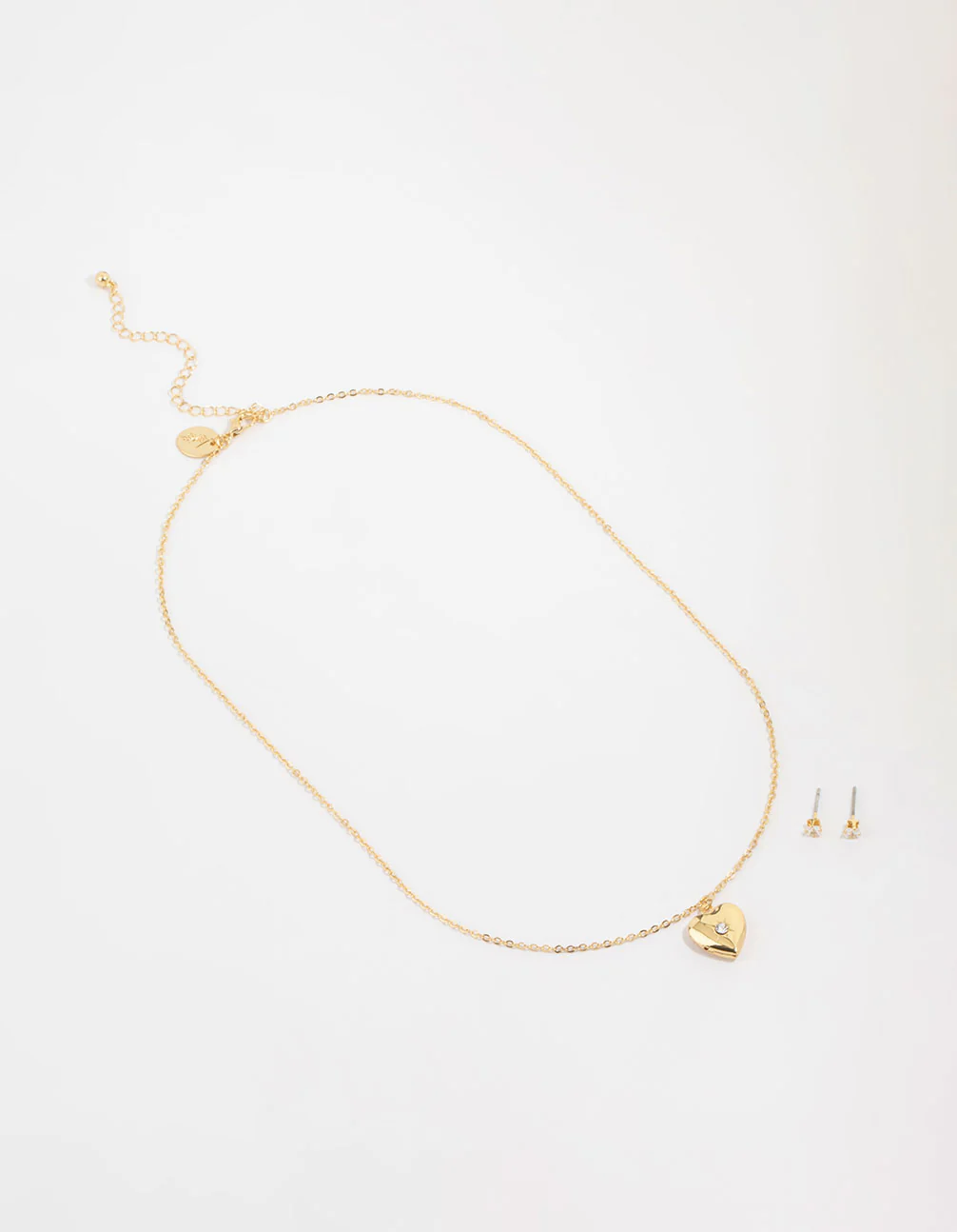 Gold Plated Cubic Zirconia Heart Locket Necklace & Stud Earrings Set - Image 2