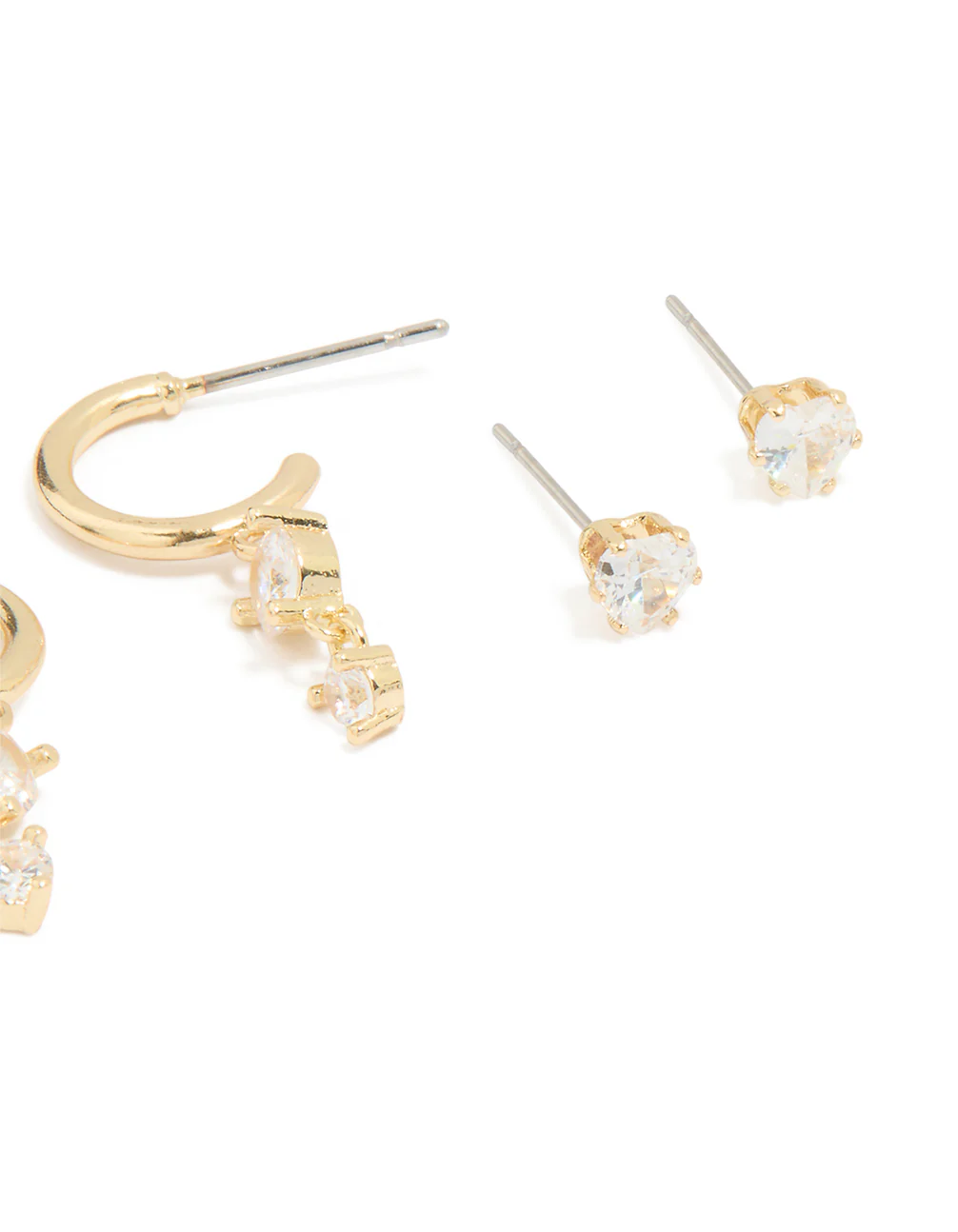Gold Plated Cubic Zirconia Heart Stud & Huggie Earrings 4-Pack - Image 3