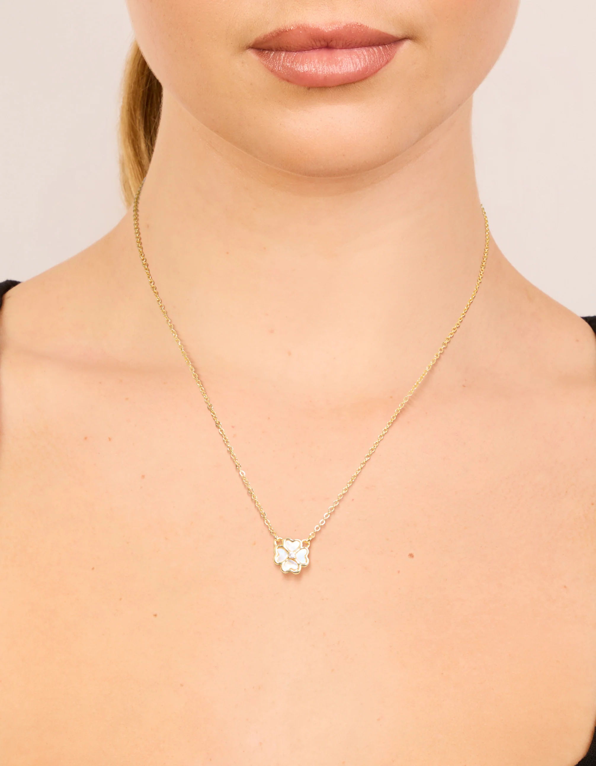 Gold Plated Cubic Zirconia Inlay Clover Necklace - Image 2