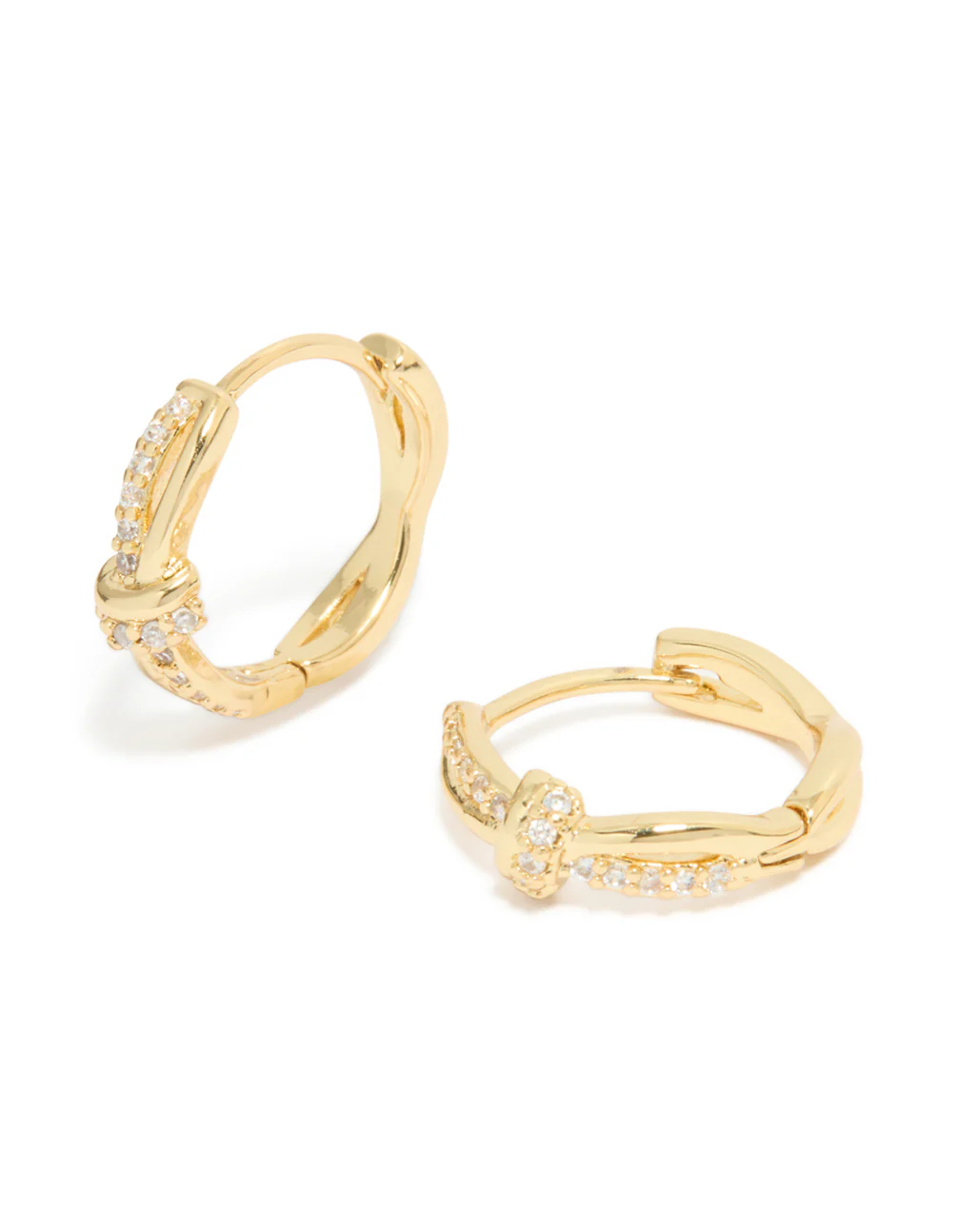 Gold Plated Cubic Zirconia Knot Huggie Earrings - Image 2