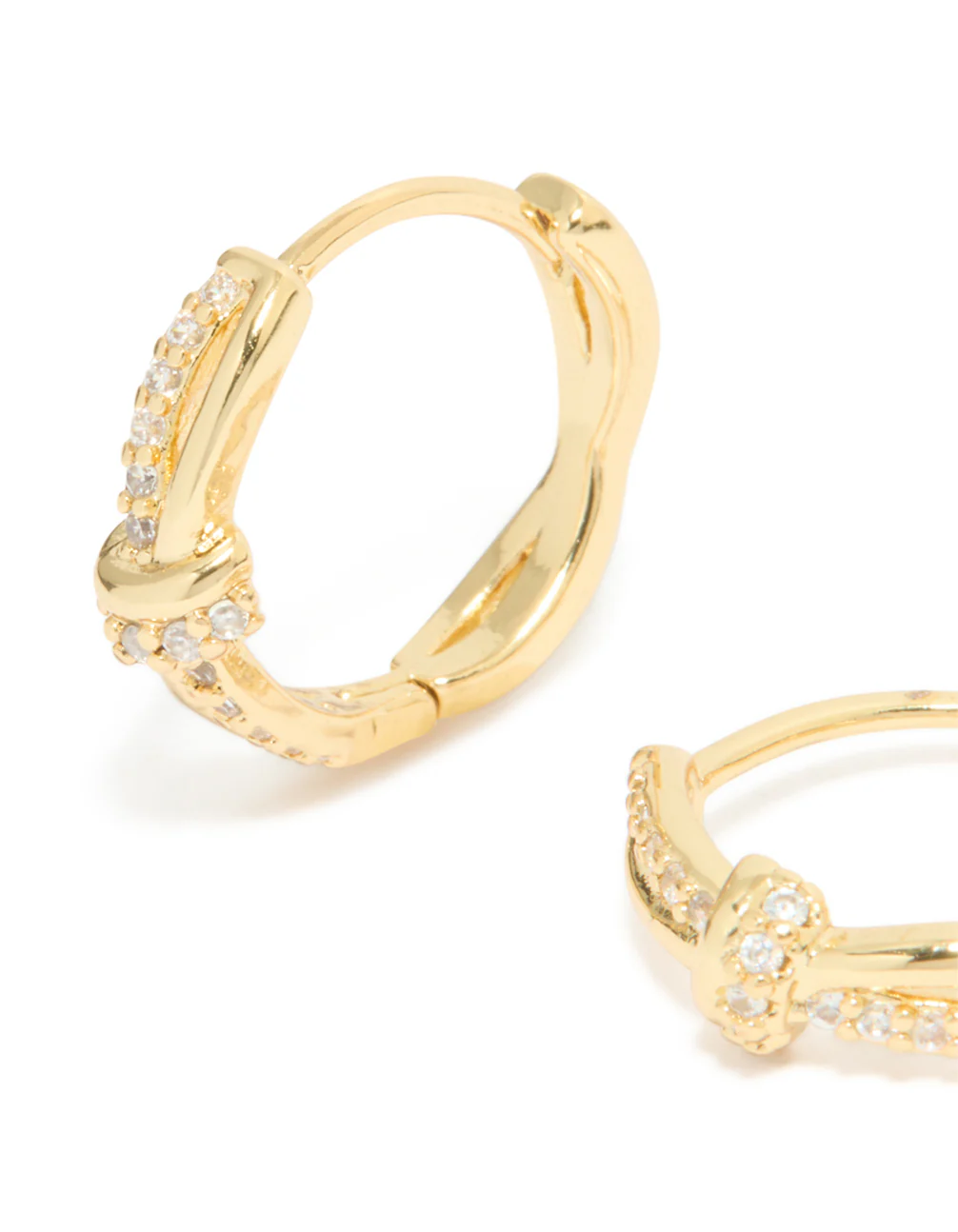 Gold Plated Cubic Zirconia Knot Huggie Earrings - Image 4