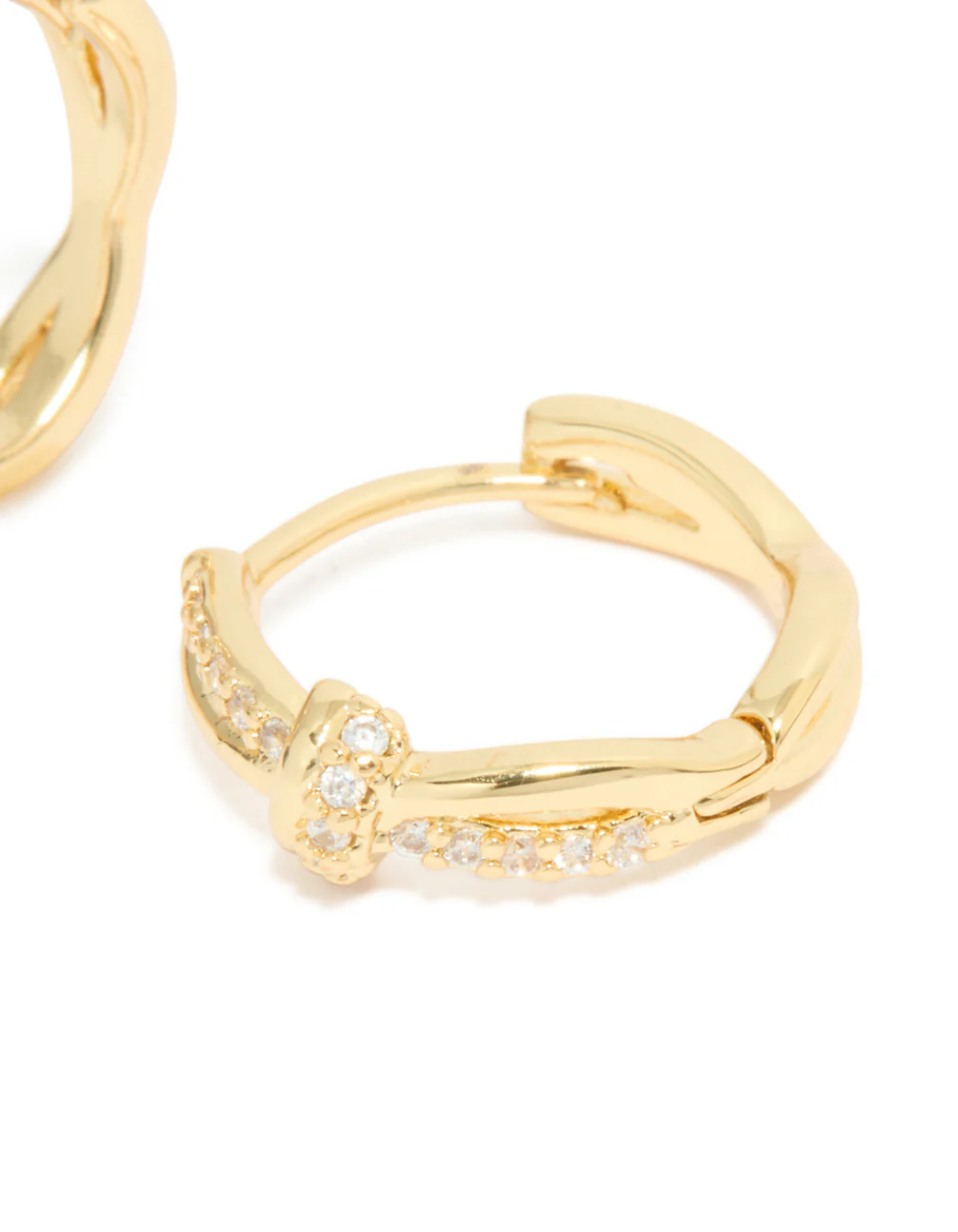 Gold Plated Cubic Zirconia Knot Huggie Earrings - Image 5