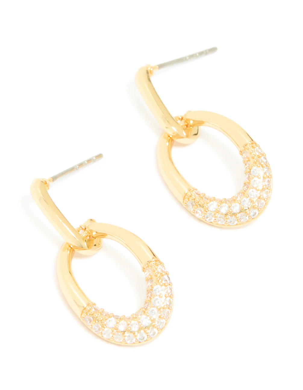 Gold Plated Cubic Zirconia Large Circle Drop Earrings - Image 2
