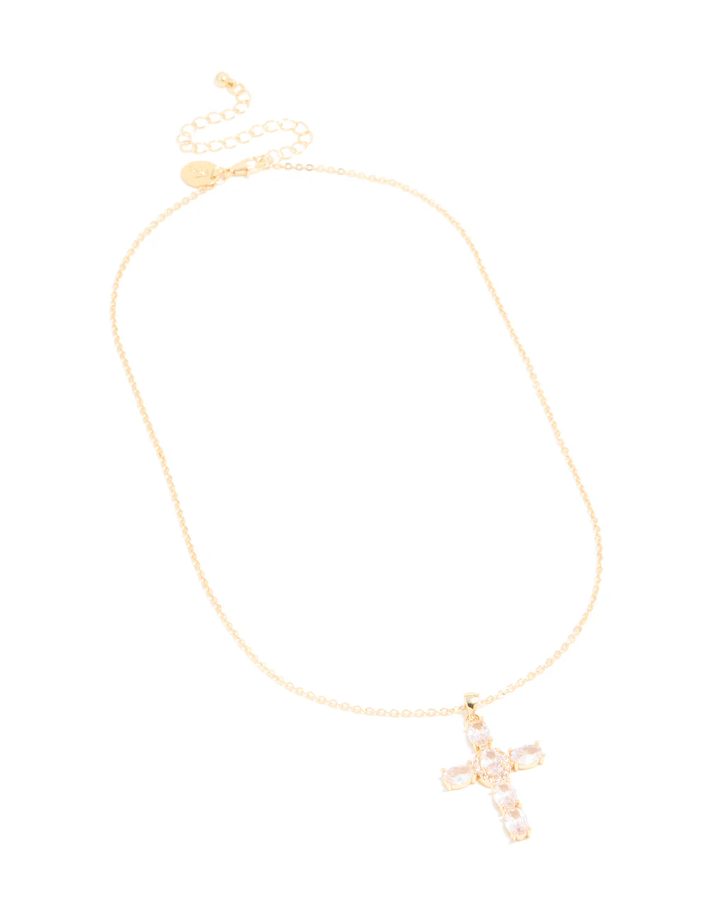 Gold Plated Cubic Zirconia Large Oval Cross Necklace - Image 4