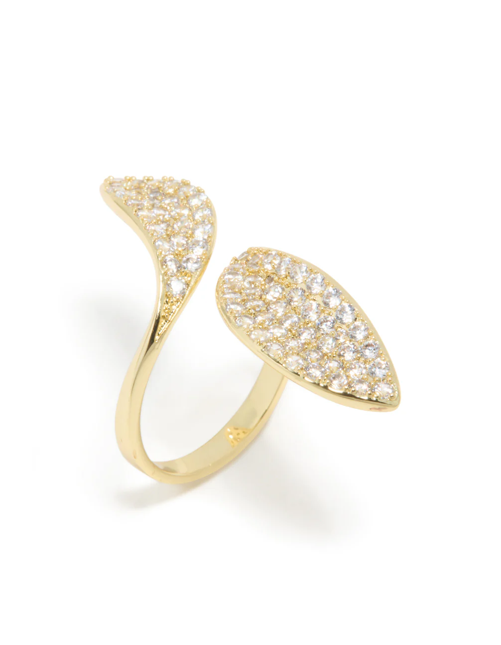Gold Plated Cubic Zirconia Large Shiny Double Leaf Ring - Image 4