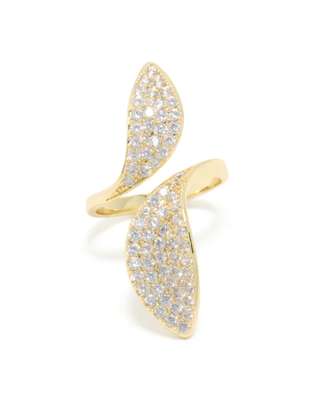 Gold Plated Cubic Zirconia Large Shiny Double Leaf Ring - Image 5