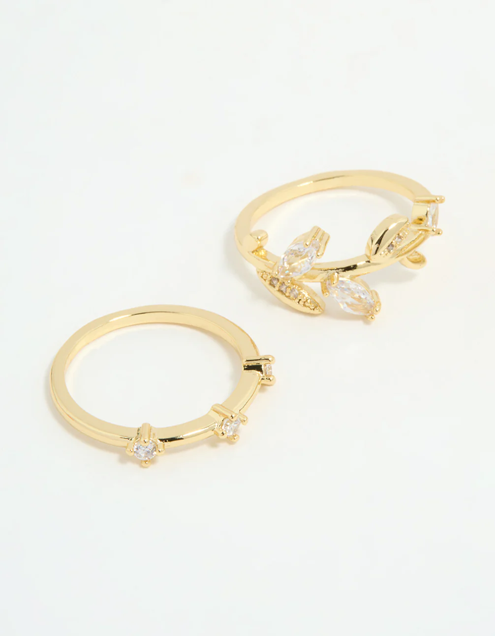 Gold Plated Cubic Zirconia Leafy Station Rings 3-Pack - Image 2